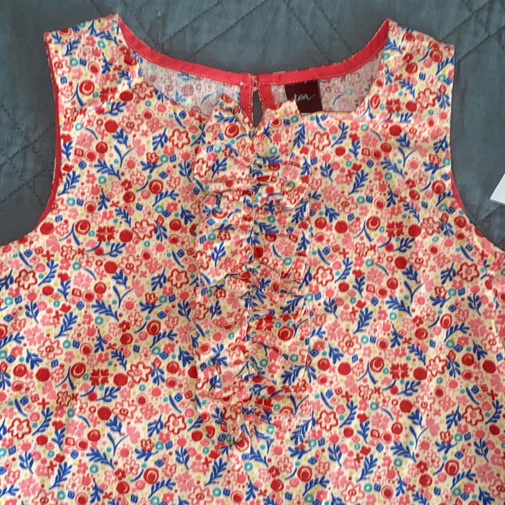 NWT Girls Tea Collection dress sz 6 linen floral flowers red blue pink rosewater